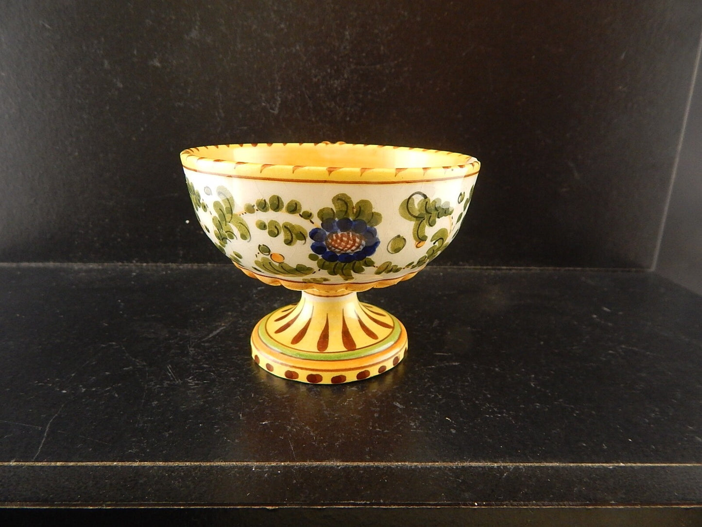 ANTICA TAZZA MAIOLICA CERAMICA POLICROMA FANTECHI ANSA A SERPE PRIMO 900 #8908