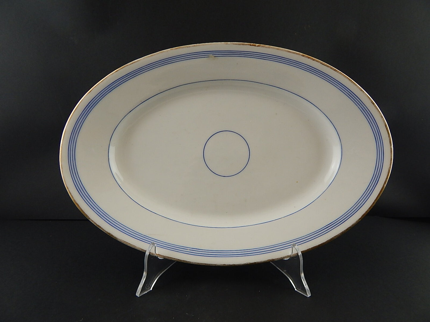 ANTICO PIATTO VASSOIO OVALE PORCELLANA PARIGI BIANCA BLU ORO NAPOLEONE III
