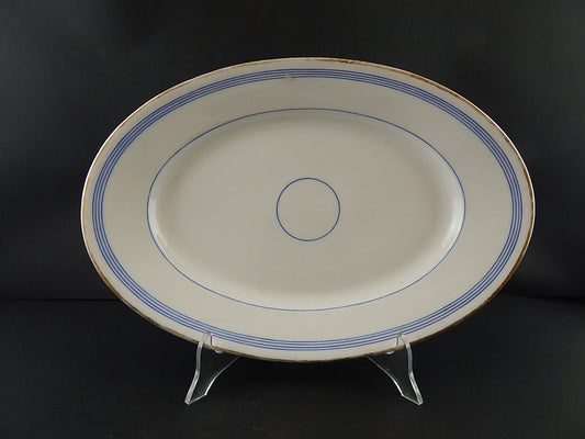 ANTICO PIATTO VASSOIO OVALE PORCELLANA PARIGI BIANCA BLU ORO NAPOLEONE III