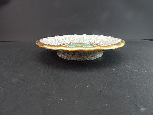 ANTICO PIATTO DECORATIVO PORCELLANA COPENHAGEN DAHL JENSEN CRACKLE DIPINTO MANO