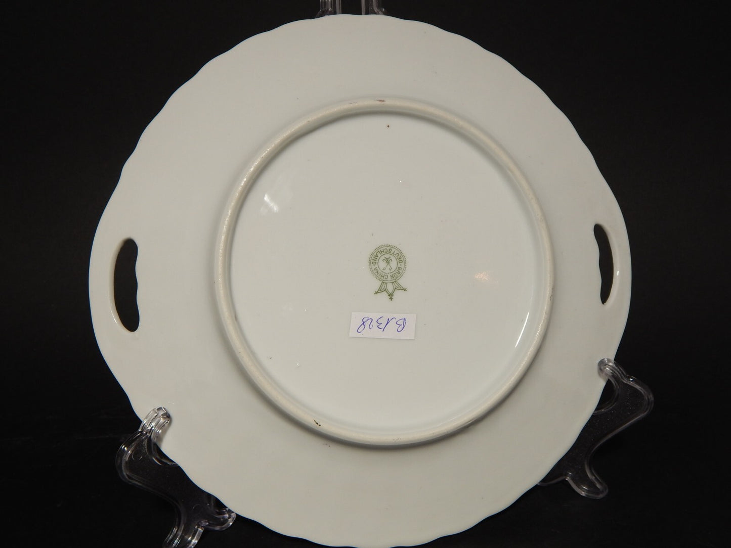 ANTICO VASSOIO CON MANICI PORCELLANA OSCAR SCHALLER DECORO GRUN CHINA VERDE