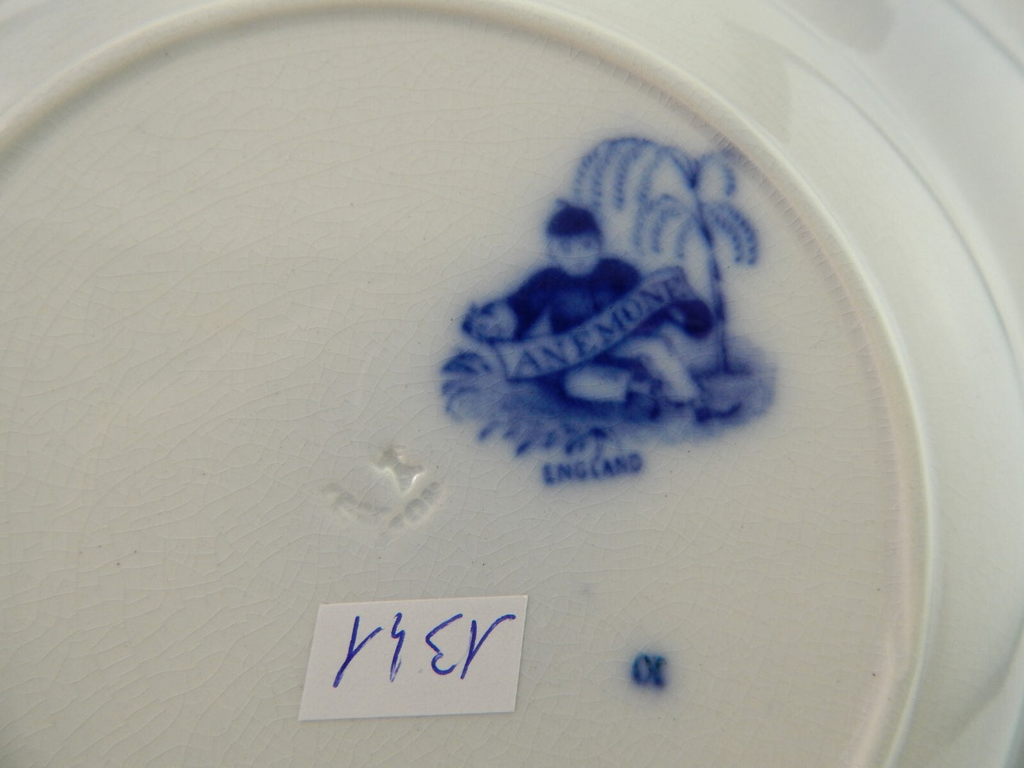 ANTICO RARO PIATTO FONDO PORCELLANA MINTON 1830 STAFFORDSHIRE DISEGNO ANEMONE