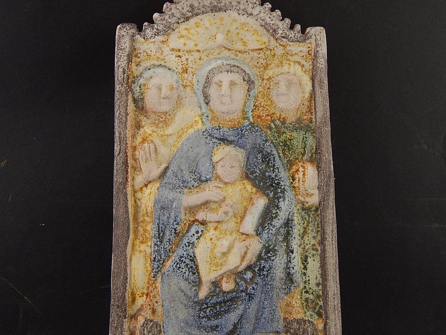 ARTE SACRA VINTAGE PREZIOSA ACQUASANTIERA CERAMICA MAIOLICA STUDIO POGGI FAENZA