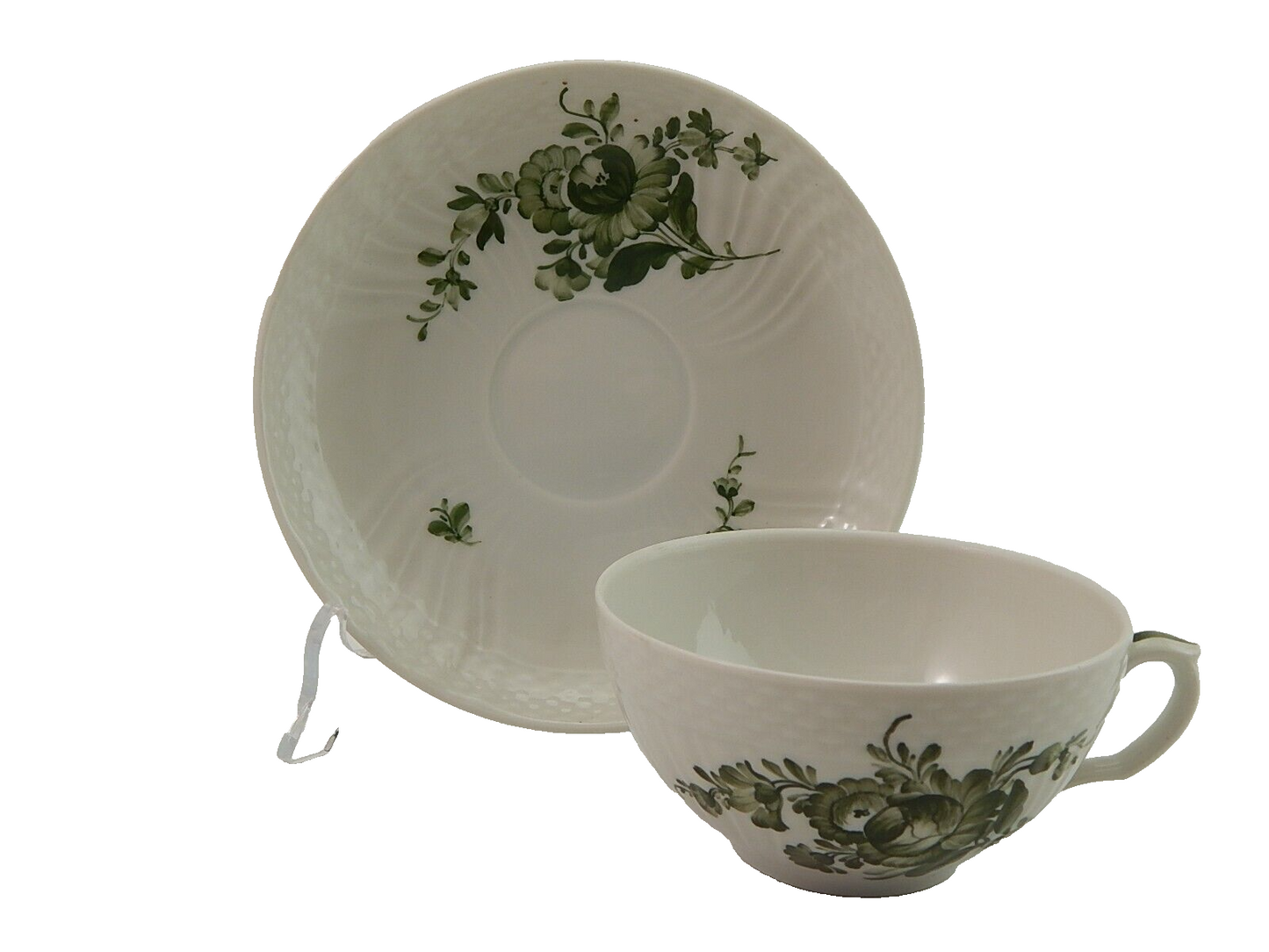 VINTAGE TAZZA DA TE' ROYAL COPENHAGEN FIORI VERDI GREEN FLOWER CURVED TEA CUP