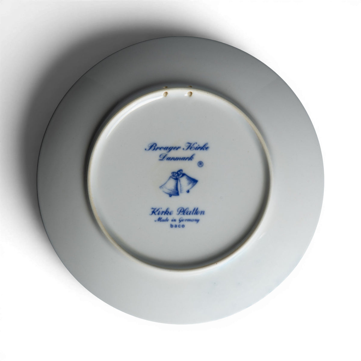Retro del piatto di Natale Baco 1974 con marchio Broager Kirke Danmark, Kirke Platten Made in Germany