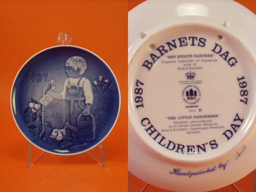 Bing&Grondahl Children's Day 1987 decorazione sottosmalto blu cobalto porcellana da collezione