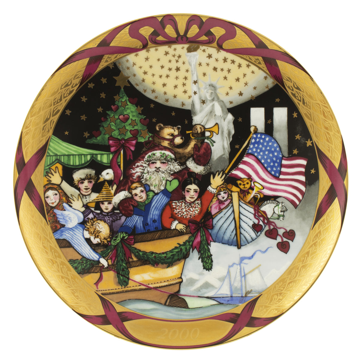 Bing&Grondahl piatto commemorativo Christmas Around the World 2000 Santa Claus a New York in porcellana