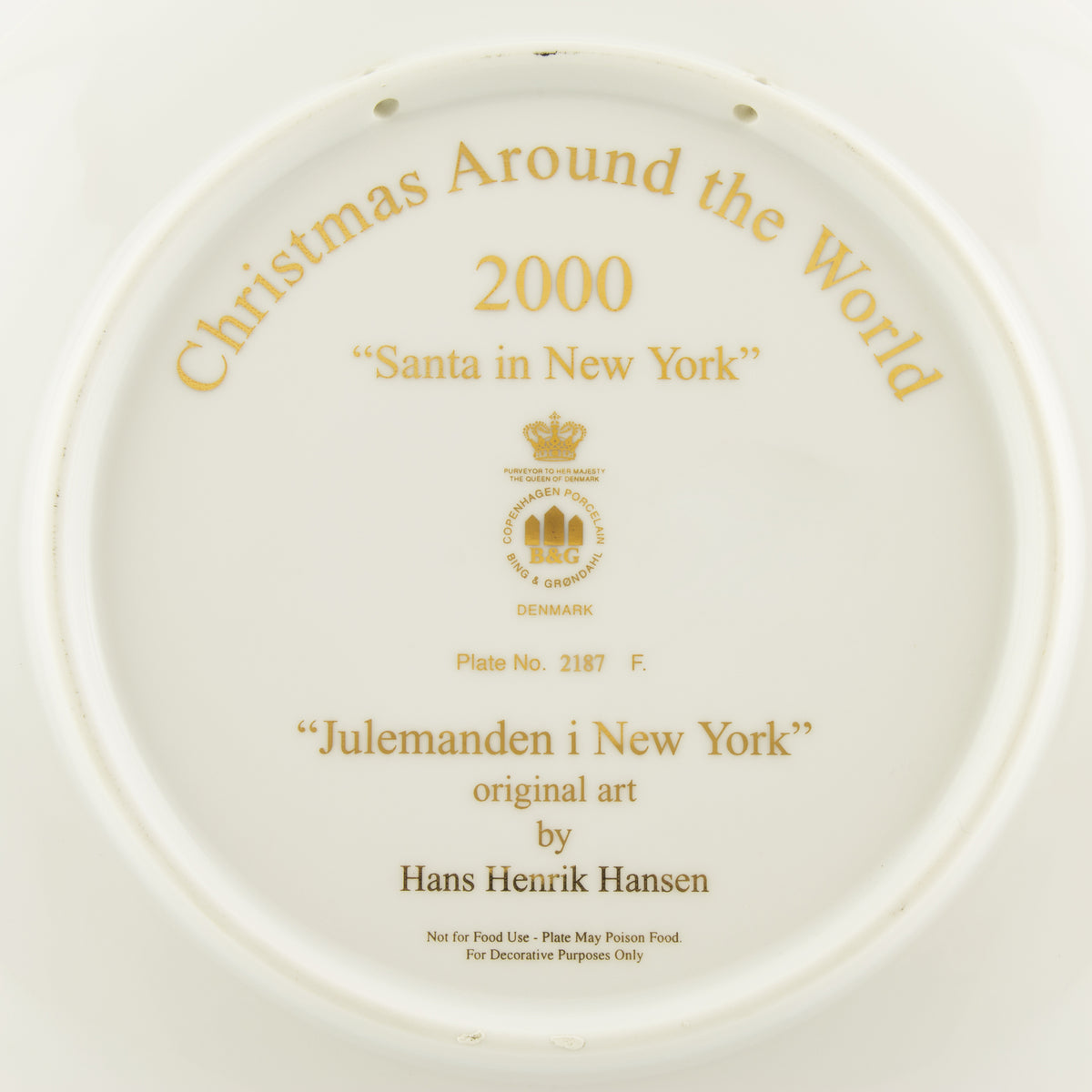 Piatto da collezione danese Bing&Grondahl in porcellana Christmas Around the World 2000
