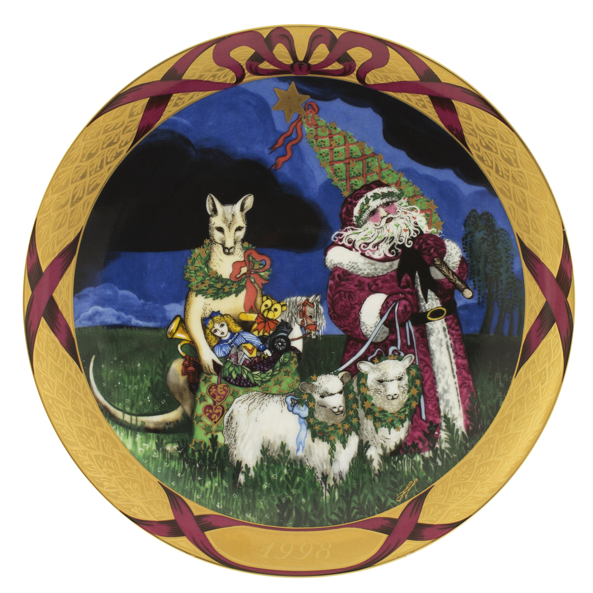 Bing&Grondahl piatto commemorativo Christmas Around the World 1998 Santa Claus in Australia in porcellana