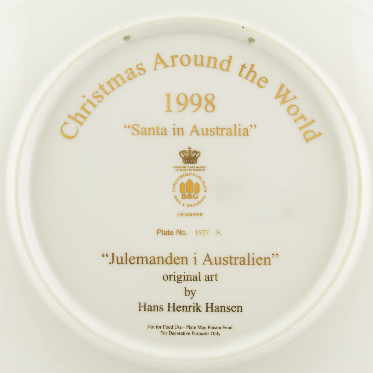 Piatto da collezione danese Bing&Grondahl in porcellana Christmas Around the World 1998