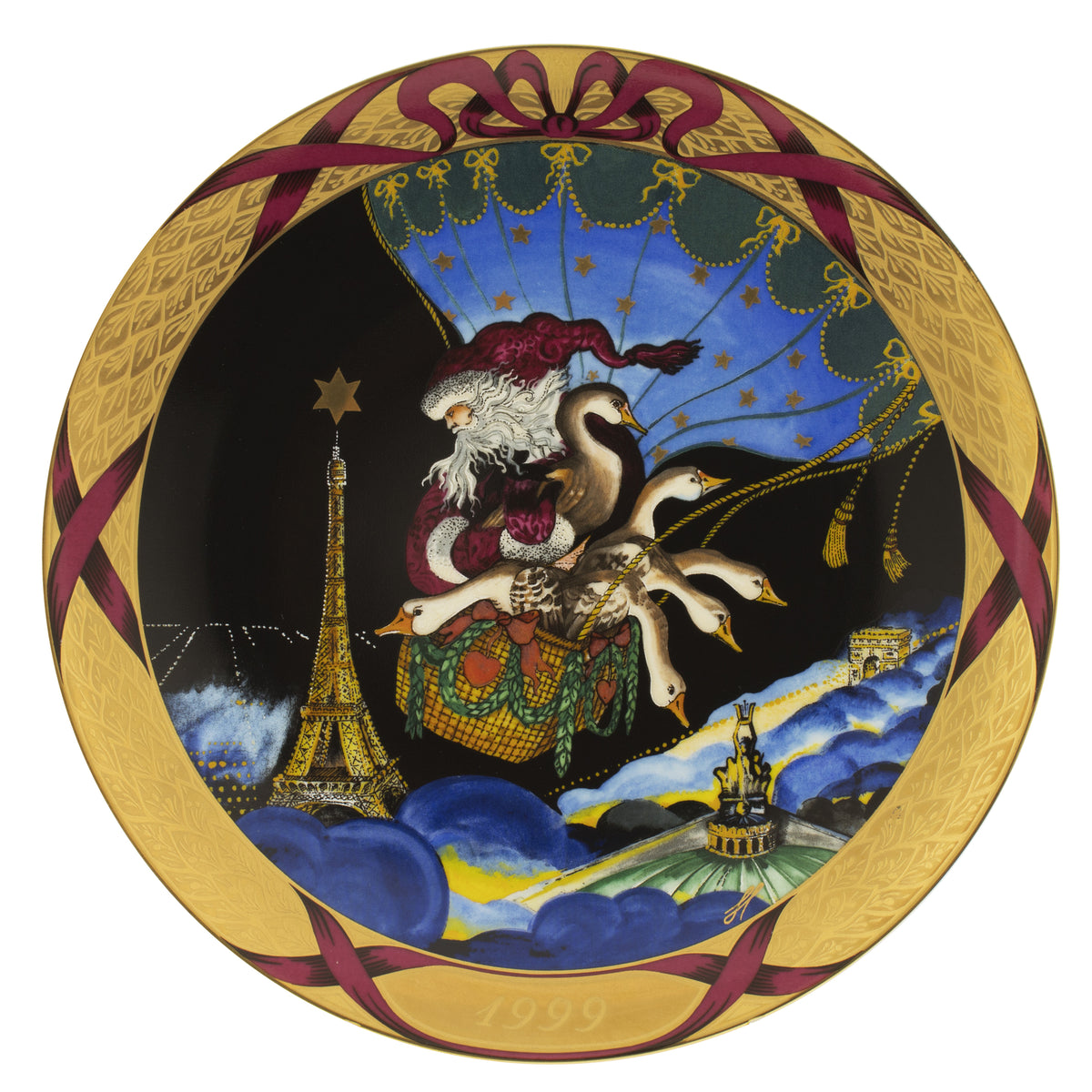 Bing&Grondahl piatto commemorativo Christmas Around the World 1999 Santa Claus in Europa in porcellana