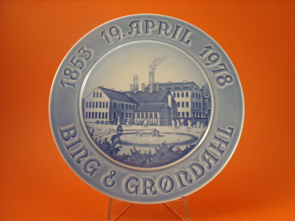 Bing&Grondahl piatto del Giubileo per i 125 anni della fabbrica 1853-1978, porcellana blu cobalto