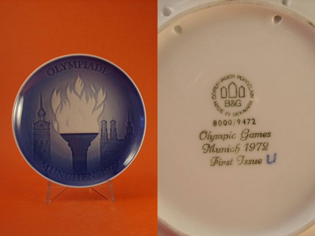 Bing&Grondahl piatto Olimpiadi Monaco 1972 con la Torcia Olimpica BGOL 1972, pezzo da collezione
