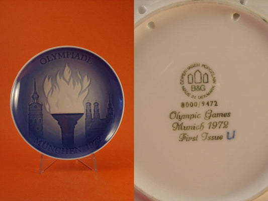 Bing&Grondahl piatto Olimpiadi Monaco 1972 con la Torcia Olimpica BGOL 1972, pezzo da collezione