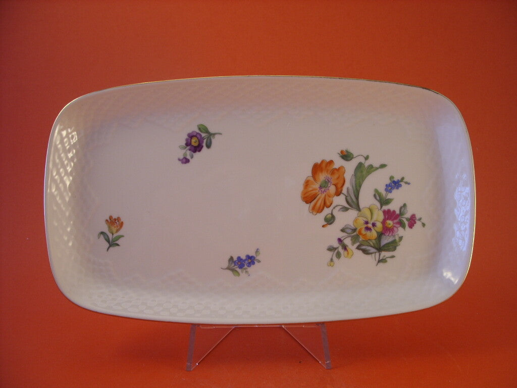 Bing&Grondahl piatto rettangolare con decoro floreale e fiori arancioni BG FLOREALE 96, porcellana danese