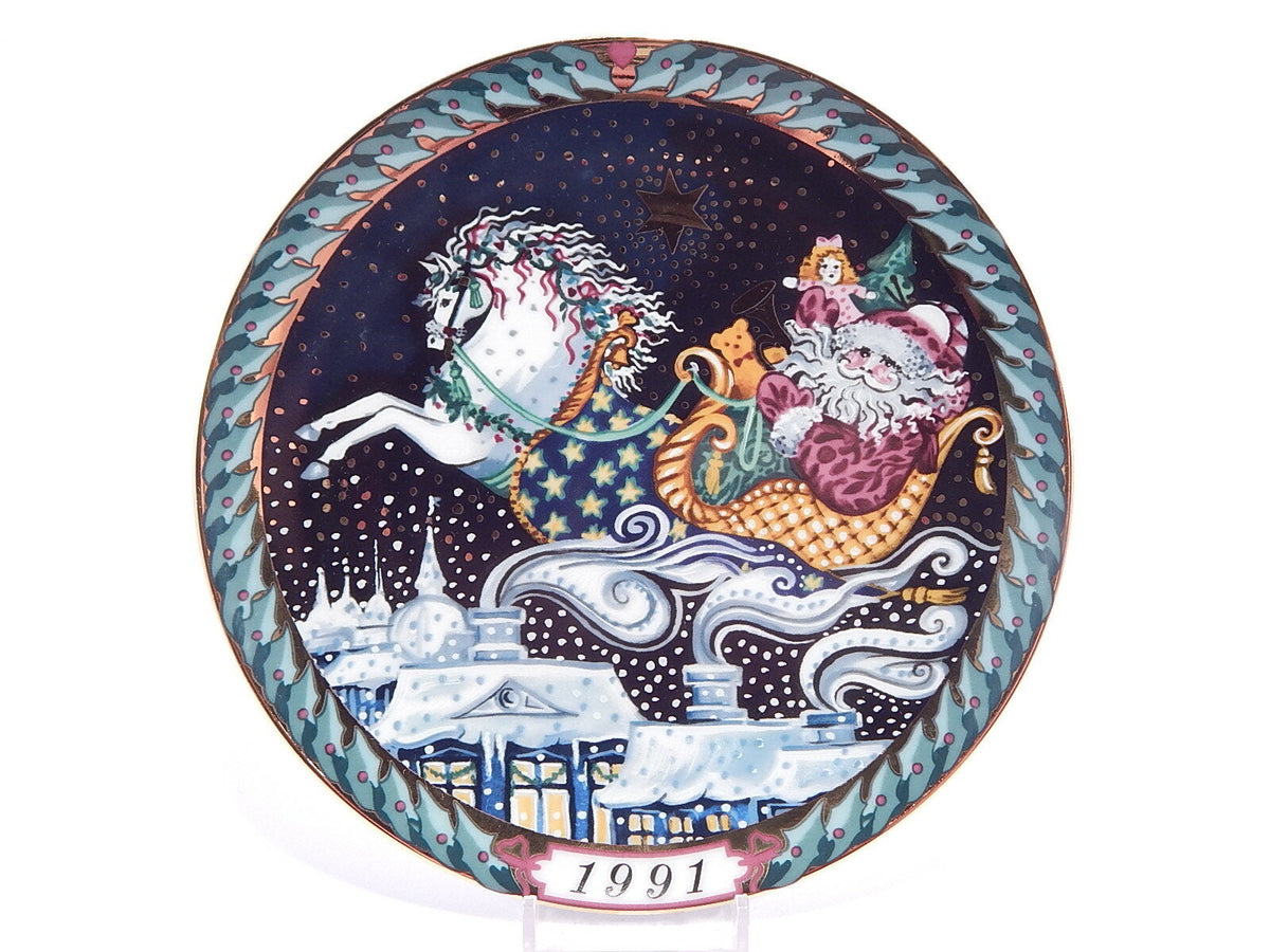 Bing&Grondahl piatto Santa Claus Collection The Journey 1991 in porcellana danese dipinta a mano con oro zecchino