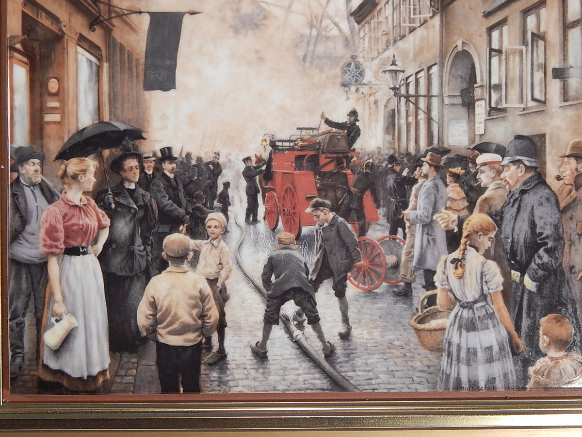 Bing&Grondahl quadro in porcellana Paul Fischer Incendio in Skindergade 1988 con cornice, codice BG FISCHER 1988