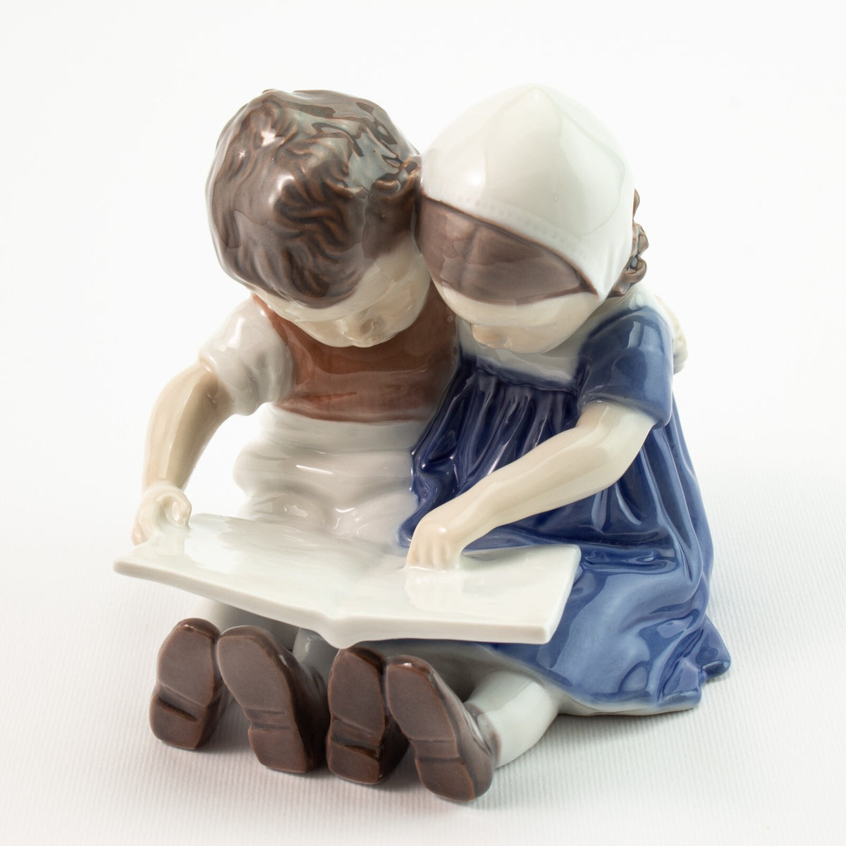 Bing&Grondahl porcellana Statuina in "Bambini che Leggono" Cod 1567 d'antiquariato, 10 cm