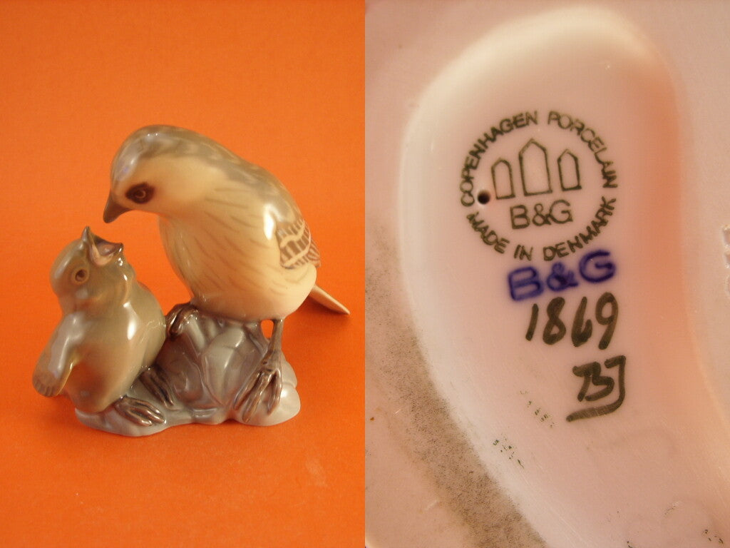 Bing&Grondahl porcellana Statuina in "Passero con Piccoli" Cod 1869 d'antiquariato, 11 cm