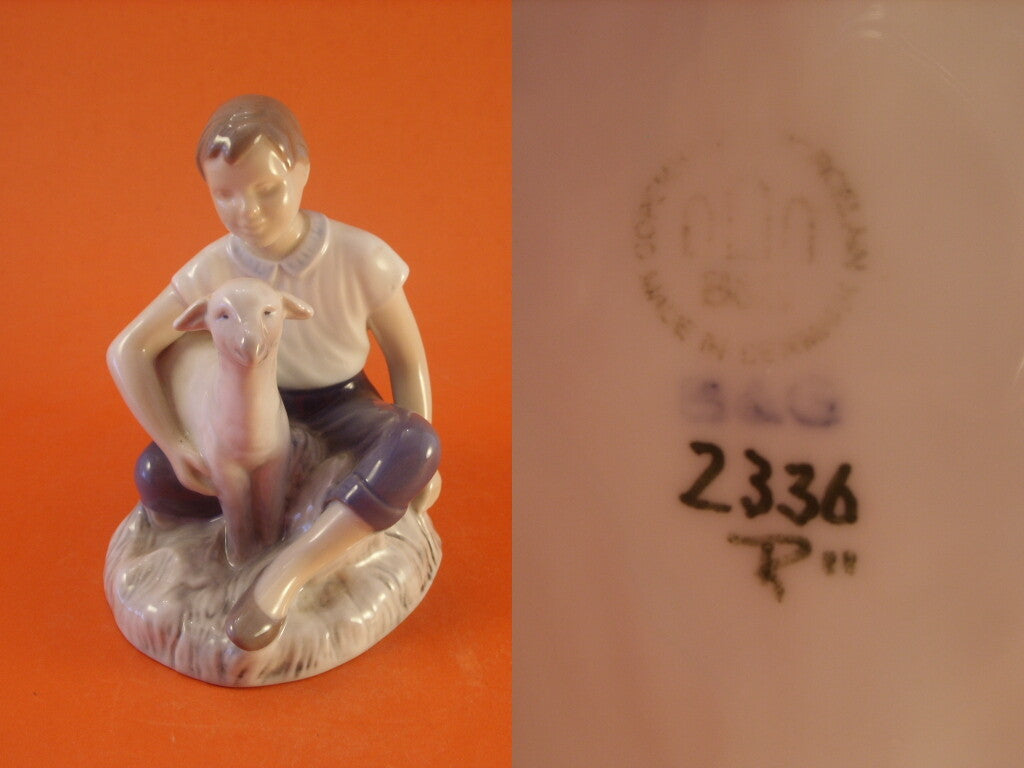 Bing&Grondahl porcellana Statuina in "Ragazza con Agnellino" Cod 2336 d'antiquariato, 13 cm
