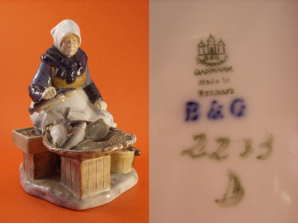 Bing&Grondahl porcellana Statuina "Mercato del Pesce" Cod 2233 (Piccolo Difetto) d'antiquariato, 21 cm