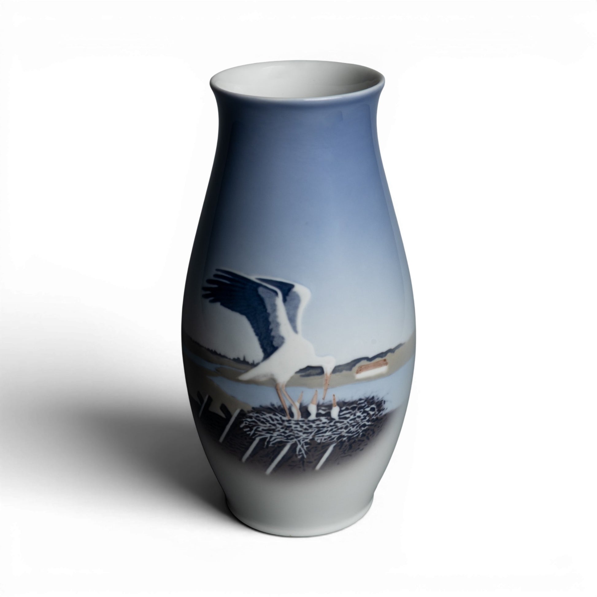 Bing&Grondahl Vaso in "Nido di Cicogne" cod 1302-6250 porcellana dipinta a mano, cm 22