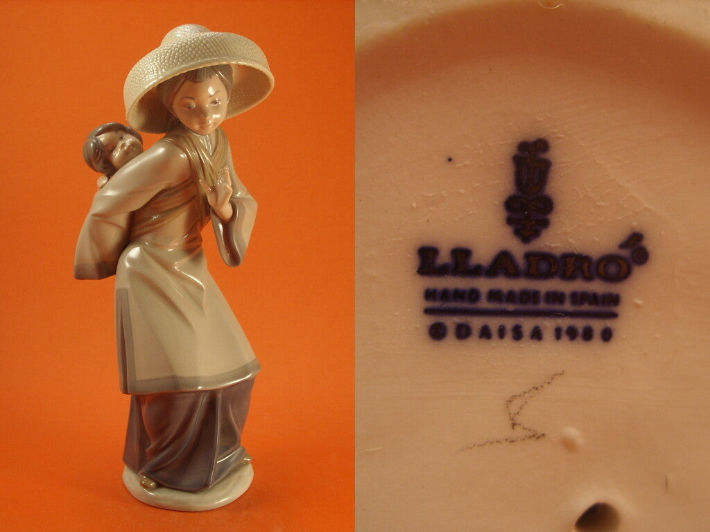 Lladrò porcellana Statuina in "Donna Cinese con Bambino" Cod 5123 d'antiquariato, 27 cm