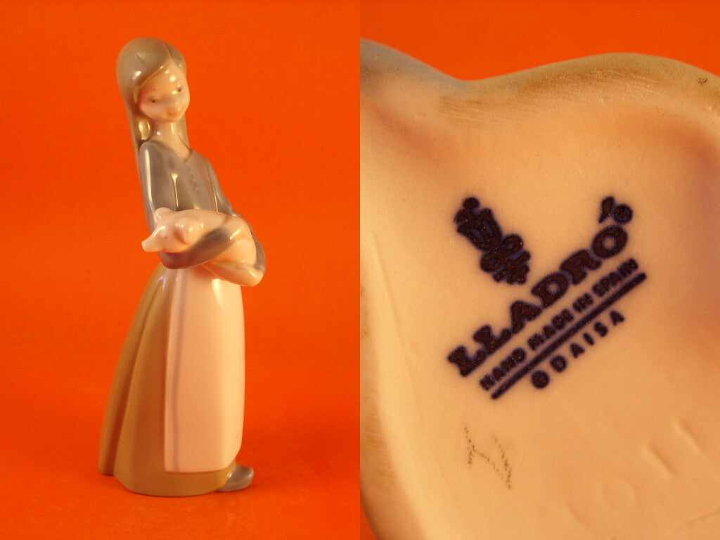 Lladrò Statuina in "Ragazza con Maialino" Cod 1011 decorazione porcellana da collezione, 17 cm
