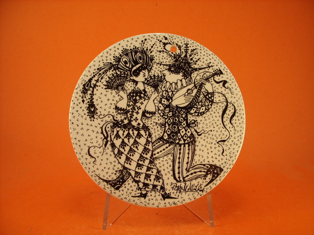Nymolle Placca del Mese Febbraio Maskerade nera, ceramica danese di Bjorn Wiinblad