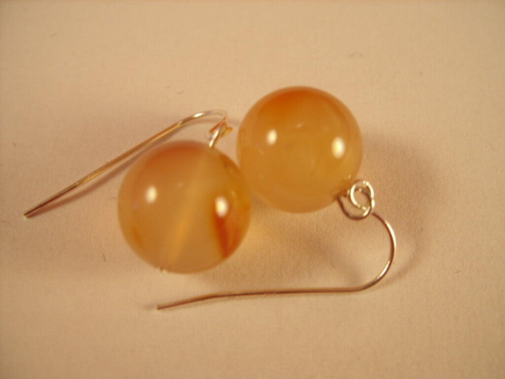 Collana e orecchini in agata rossa striata, sfere tonde 12 mm