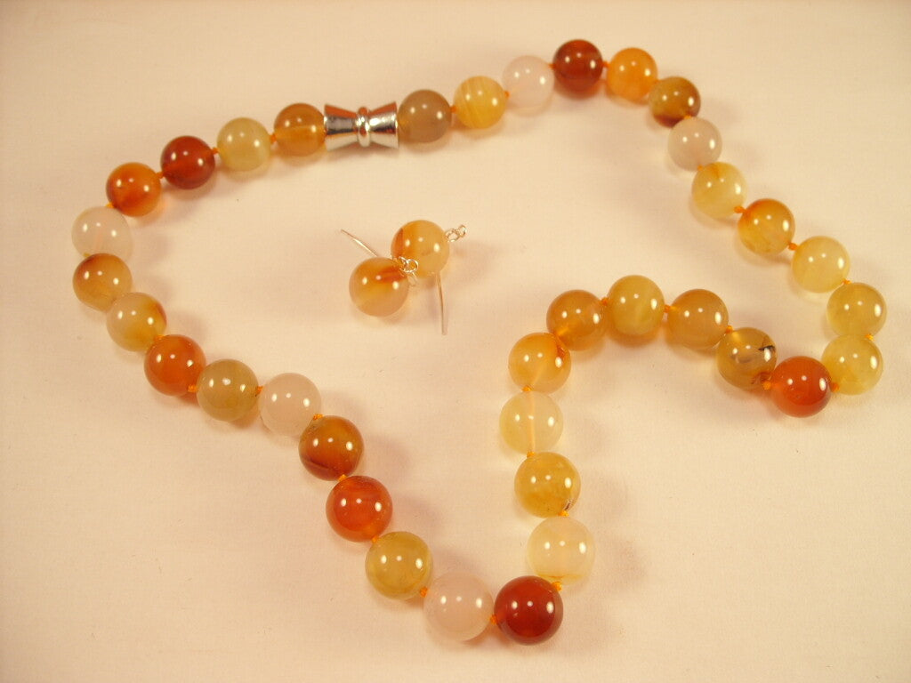 Agata rossa striata, parure collana 51 cm e orecchini
