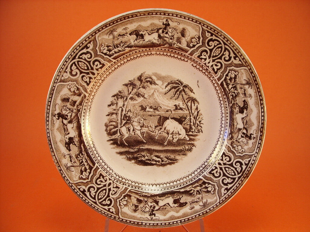 Piatto Antico Inglese Soggetto Toro in ceramica