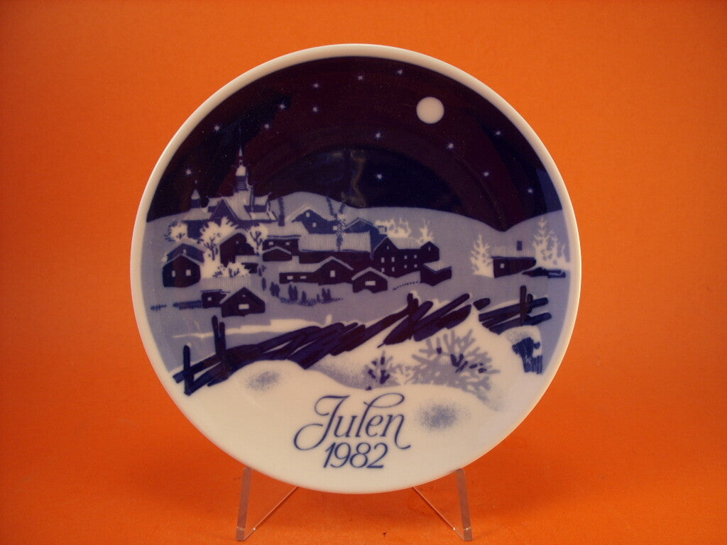Porsgrund piatto di Natale 1982 White Christmas porcellana blu cobalto