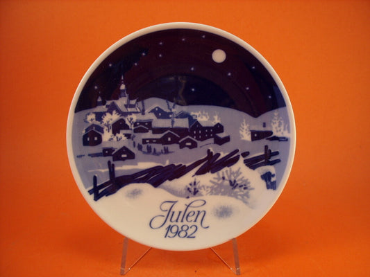 Porsgrund piatto di Natale 1982 White Christmas porcellana blu cobalto