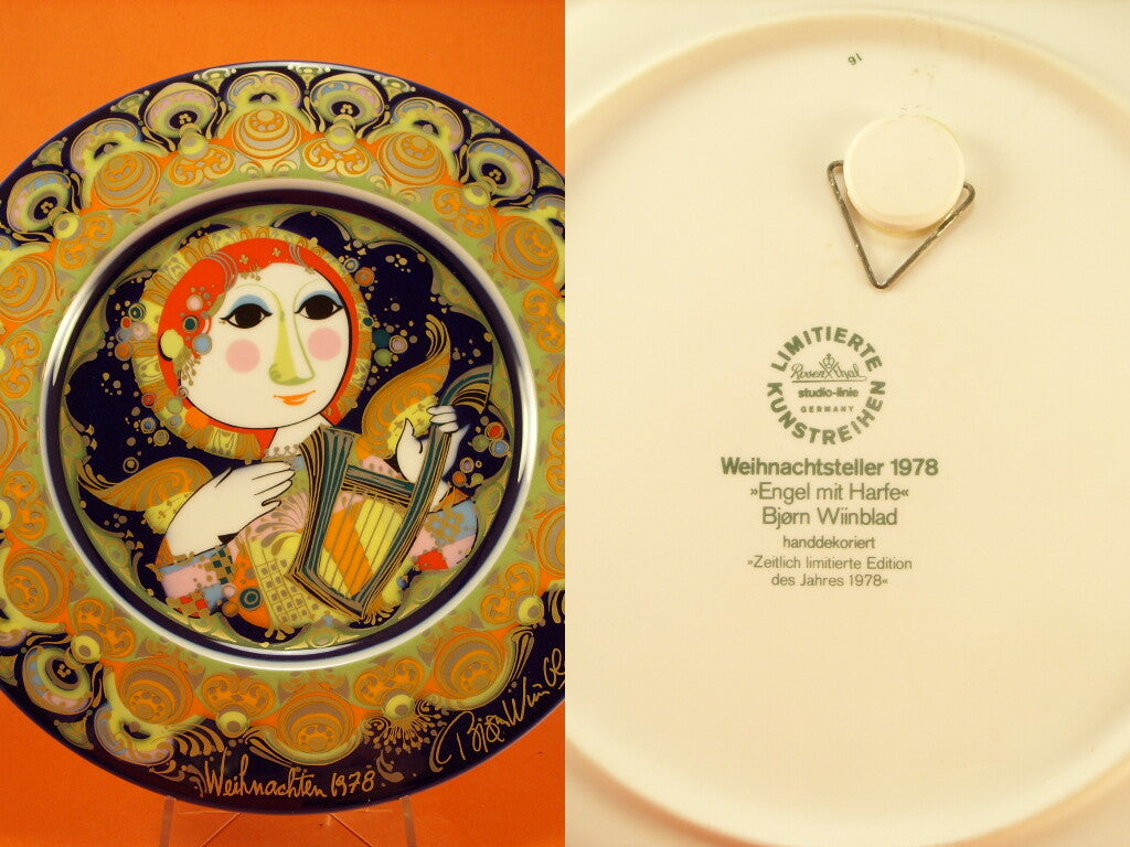 Piatto natalizio Rosenthal 1978 di Bjorn Wiinblad decorato a mano con oro e argento