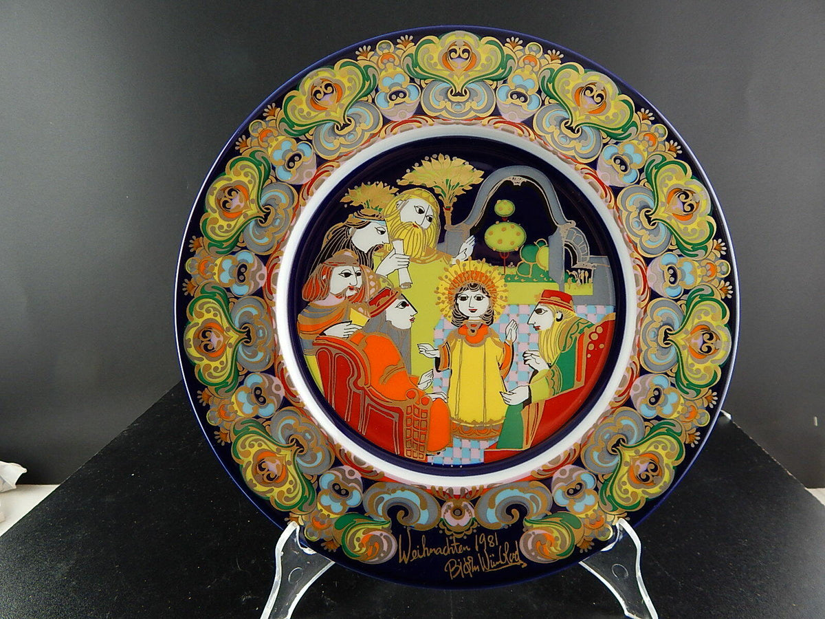 Piatto natalizio Rosenthal 1981 di Bjorn Wiinblad decorato a mano con oro e argento