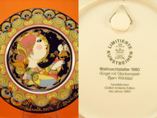 Piatto natalizio Rosenthal 1980 di Bjorn Wiinblad decorato a mano con oro e argento