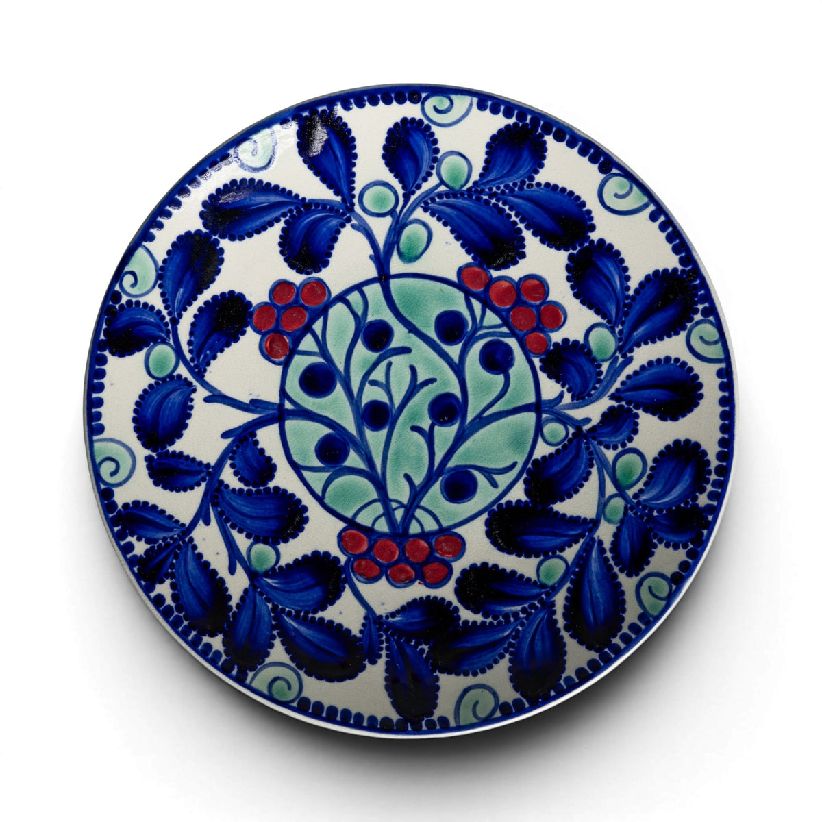Royal Copenhagen Aluminia piatto decorativo antico ceramica 428/340, decoro floreale Art Nouveau policromo, 19 cm