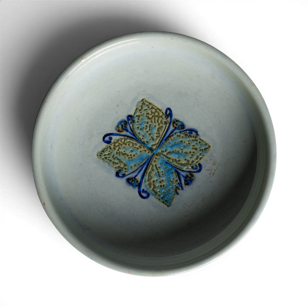 Royal Copenhagen ciotola decorativa Fajance craquelé 459-3286, vista dall'alto con motivo blu e verde