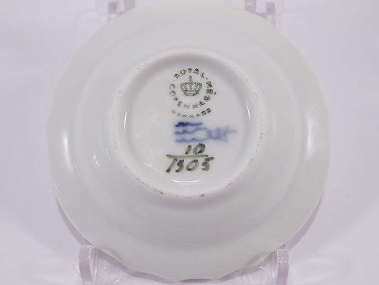 Decoro floreale blu cobalto e bordo intrecciato dipinti a mano sotto smalto, 7cm