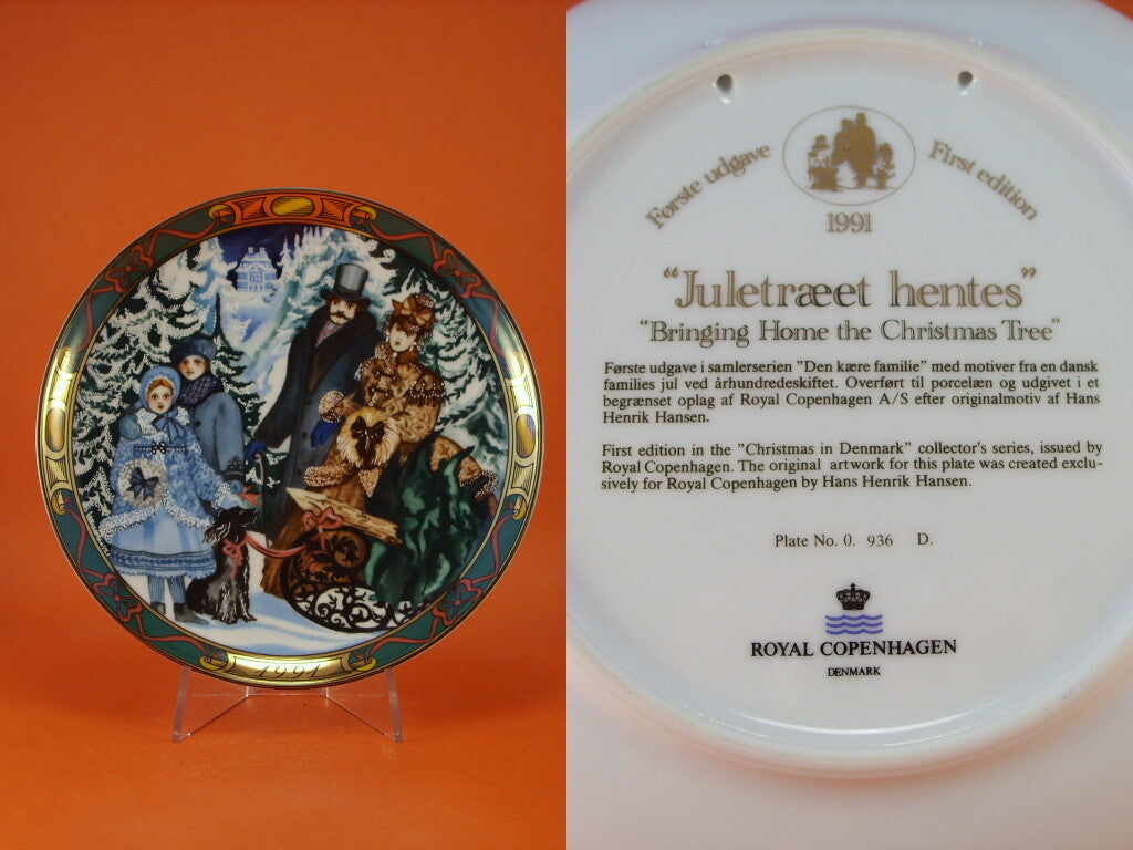 Piatto da collezione danese Royal Copenhagen in porcellana Christmas in Denmark Bringing Home the Christmas Tree edizione limitata 1991