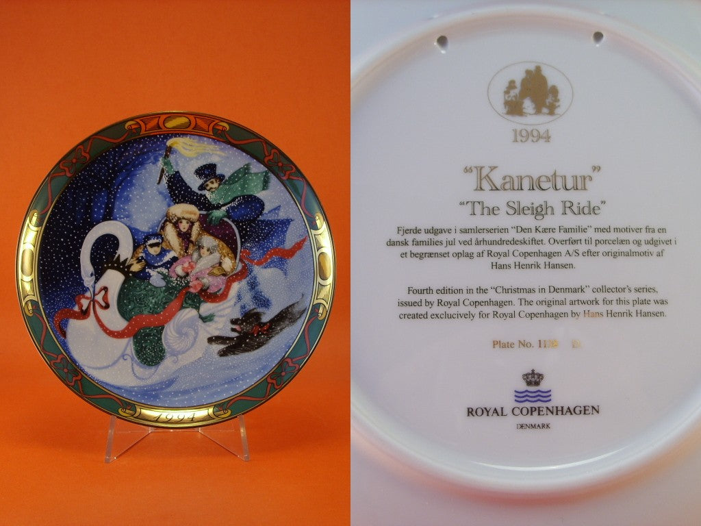 Piatto da collezione danese Royal Copenhagen in porcellana Christmas in Denmark The Sleigh Ride edizione limitata 1994