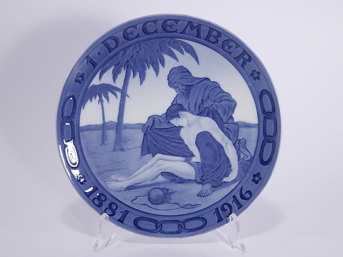 Royal Copenhagen piatto commemorativo Il Buon Samaritano Odd Fellows 1916 in porcellana