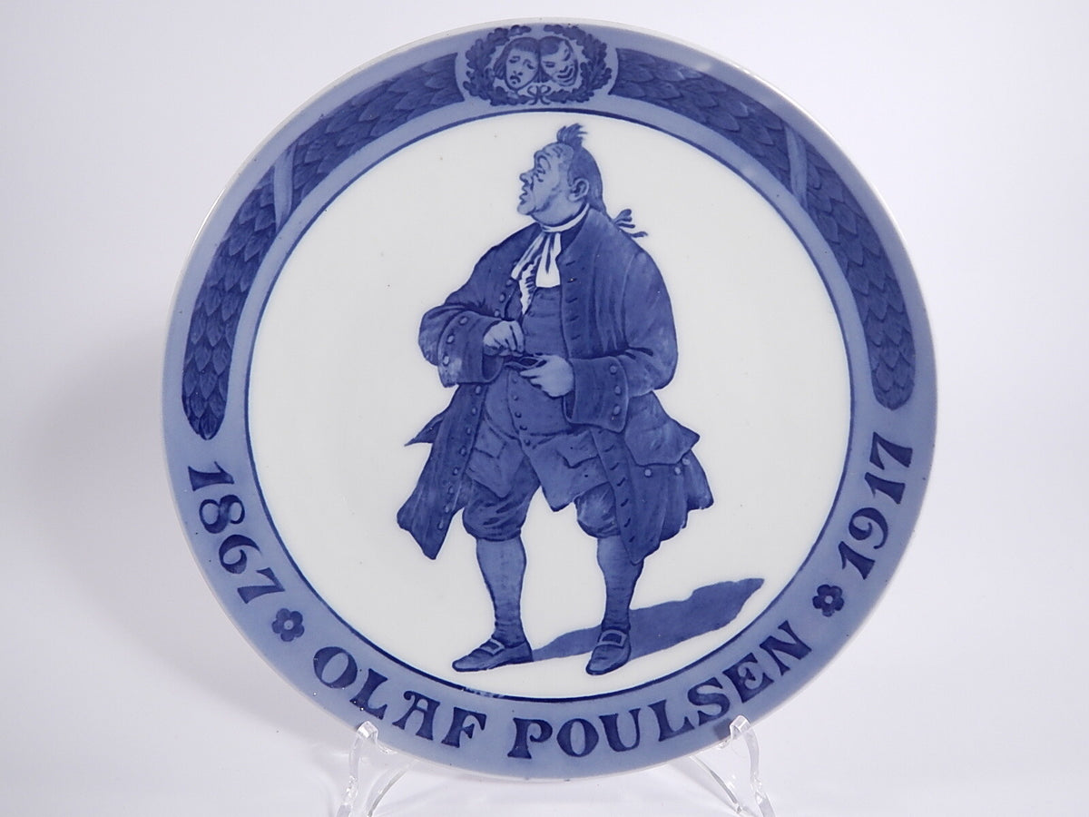 Royal Copenhagen piatto commemorativo Olaf Poulsen 1917 in porcellana sottosmalto blu cobalto