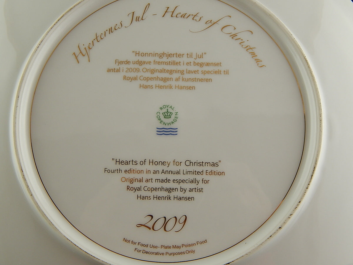 Piatto natalizio danese Royal Copenhagen 26 cm, edizione annuale 2009 Hearts of Honey