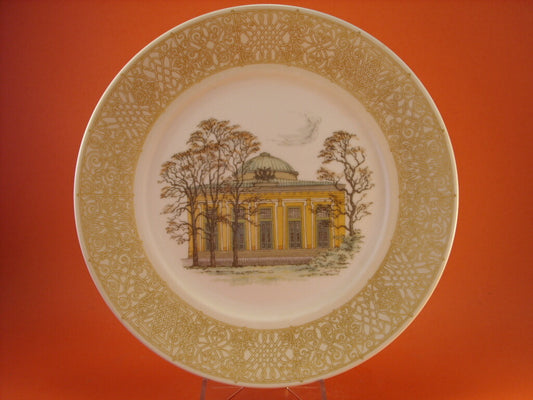 Piatto Royal Copenhagen con la veduta del Museo Thorvaldsen, porcellana danese dipinta a mano 1978