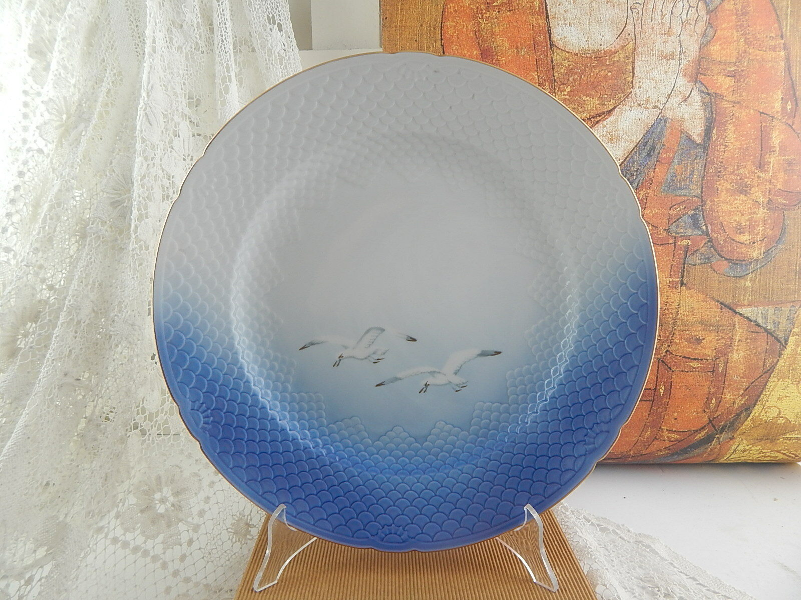 Royal Copenhagen Servizio Gabbiani Piatto da portata rotondo Ø porcellana dipinta a mano, 32cm
