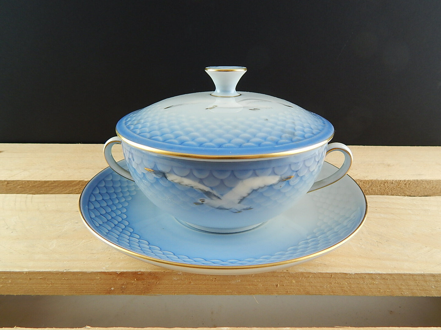 Servizio Gabbiani Tazza da brodo con coperchio Royal Copenhagen porcellana autentica