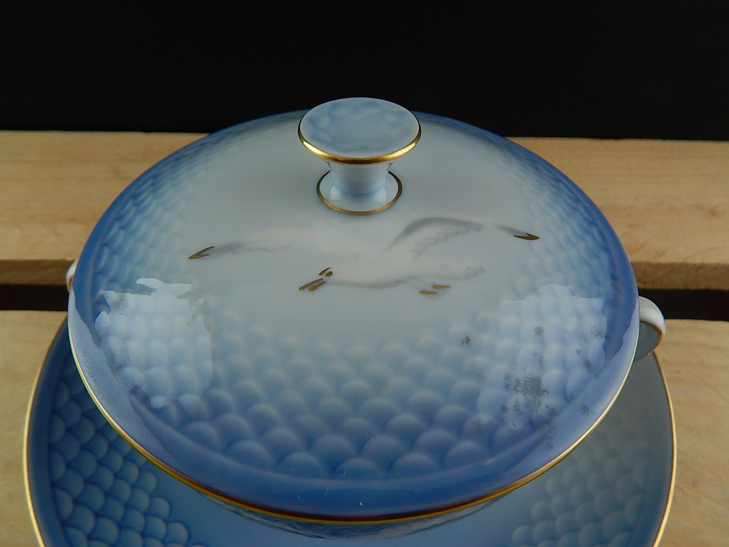 Royal Copenhagen Servizio Gabbiani Tazza da brodo con coperchio decorazione porcellana da collezione
