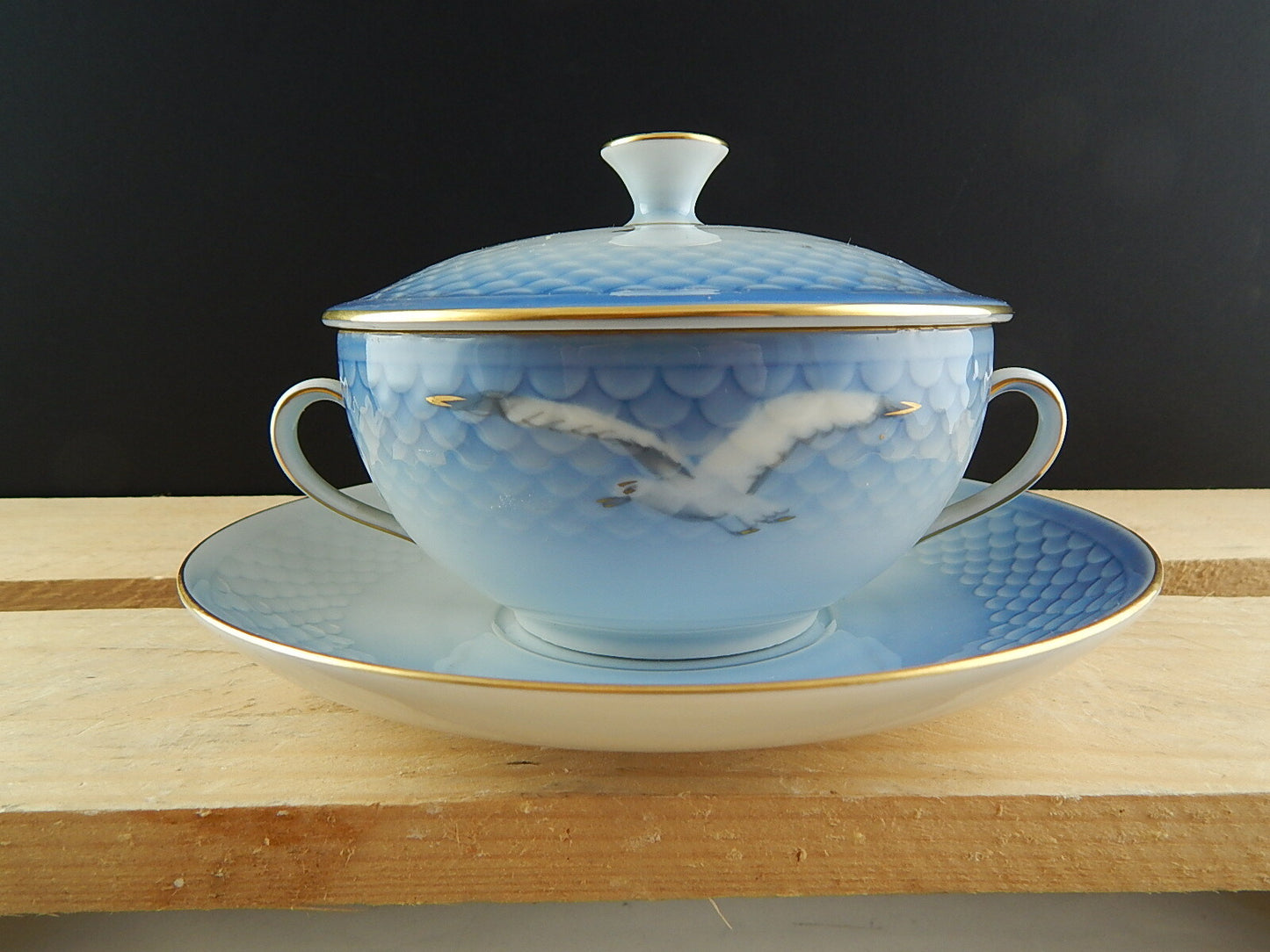 Servizio Gabbiani Tazza da brodo con coperchio porcellana originale d'epoca